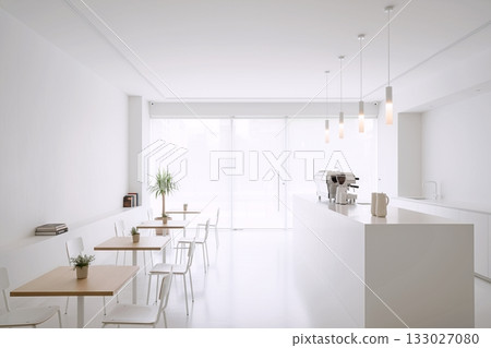 白色、乾淨、現代的咖啡館和店鋪室內設計 133027080