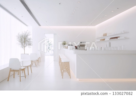 白色、乾淨、現代的咖啡館和店鋪室內設計 133027082