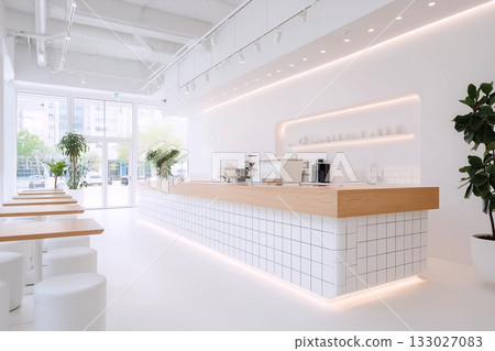 白色、乾淨、現代的咖啡館和店鋪室內設計 133027083