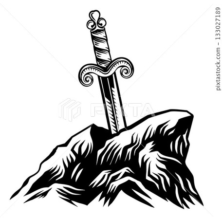 Excalibur Sword in the Stone Illustration 133027189