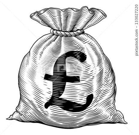 Money Pound Cash Sack Bag Vintage Woodcut Style 133027220