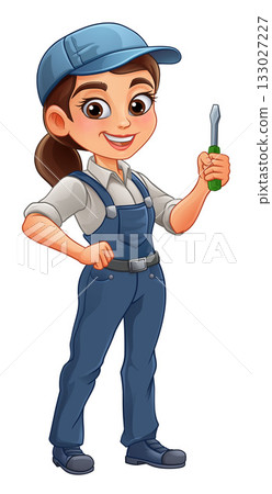 Woman Female Electrician Screwdriver Cartoon Woman Female Electrician Screwdriver Cartoon 133027227