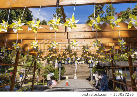 Hanitsu Shrine and windmills in autumn, Inawashiro Town, Fukushima Prefecture 133027256
