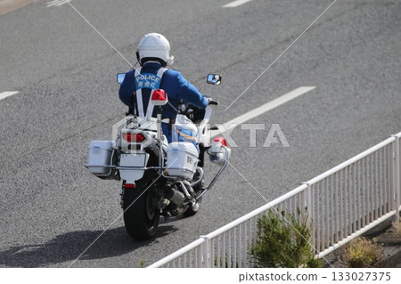 Image of a police motorcycle on patrol 133027375