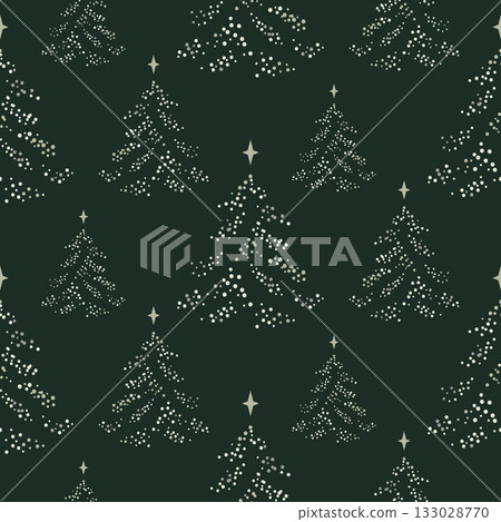 Christmas pattern with sprinkles pine tree, deep green background. Seamless background for textiles, wallpapers, and festive cards decorations. Christmas pattern with sprinkles pine tree, deep green background. Seamless background for textiles, wallpapers, and festive cards decorations. 133028770