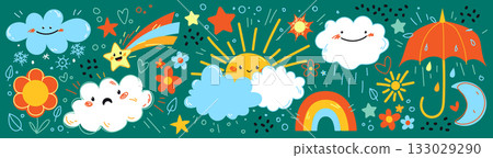 Cute weather icons set Cute weather icons set 133029290