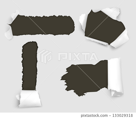 Torn paper holes with rolls on damaged edges Torn paper holes with rolls on damaged edges 133029318
