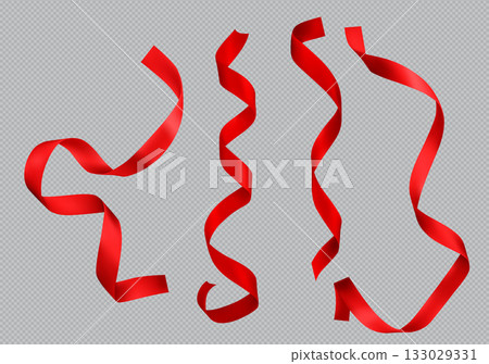 Red satin ribbon set with twisted spiral shapes 133029331
