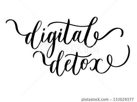 Elegant calligraphy phrase digital detox in inspirational mindfulness lifestyle style for decor and design 133029377