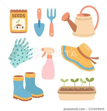set of elements for planting seedlings 133029445