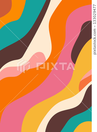 Wavy colorful layers in orange pink brown and cream intertwine in a bold abstract pattern Wavy colorful layers in orange pink brown and cream intertwine in a bold abstract pattern 133029477