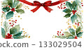 Watercolor christmas frame with holly and pine 133029504