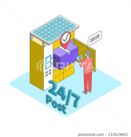 Cartoon Color Parcel Locker and Fast Delivery Service Concept 3d Isometric View Line Elements. Vector illustration of Postal Point Self-service Cartoon Color Parcel Locker and Fast Delivery Service Concept 3d Isometric View Line Elements. Vector illustration of Postal Point Self-service 133029602