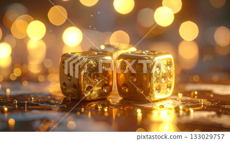 Two white dice on a red background represent the chance and risk in the game. Two white dice on a red background represent the chance and risk in the game. 133029757