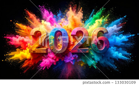 Celebrate the New Year with the numbers 2026 and colorful illustrations. 133030109