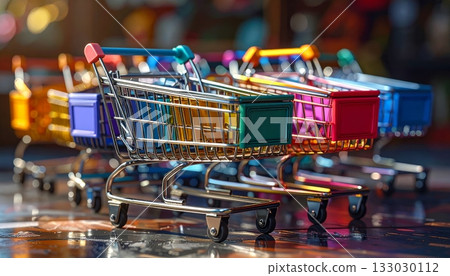 A Christmas shopping cart full of gifts and bows ready for holiday shopping. A Christmas shopping cart full of gifts and bows ready for holiday shopping. 133030112