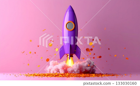 Space shuttle rocket flying through the sky illustration 133030160