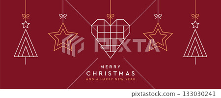 merry christmas card with hanging decoration vector illustration 133030241