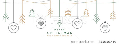 merry christmas card with hanging decoration in form of tree and heart vector illustration merry christmas card with hanging decoration in form of tree and heart vector illustration 133030249