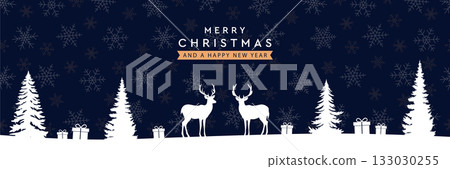 christmas winter border with deer in forest vector illustration 133030255