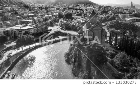 View on old town of Tboilsi and sun shiny in water of Kura river View on old town of Tboilsi and sun shiny in water of Kura river 133030275