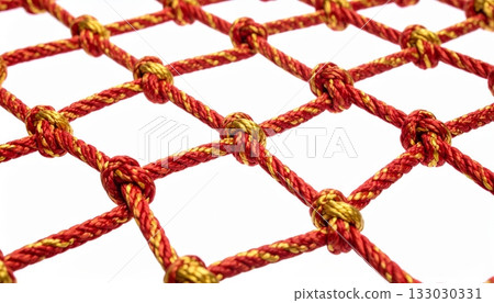 Red and white rope with knot on white background 133030331