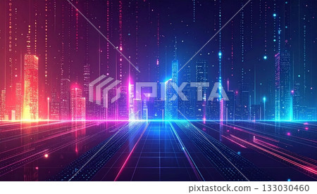 Abstract blue fractal pattern design background with dynamic technology light lines. 133030460