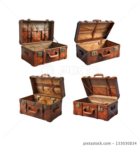 Vintage antique brown wooden treasure chest with a metal lock, isolated on a white background Vintage antique brown wooden treasure chest with a metal lock, isolated on a white background 133030834