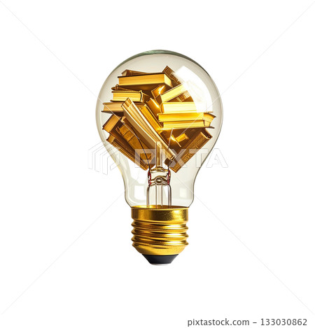 Golden light bulb glowing with the bright concept of innovation and electric power 133030862