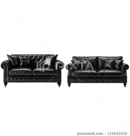 Modern luxury leather sofa set and chair furniture on white background 133031019