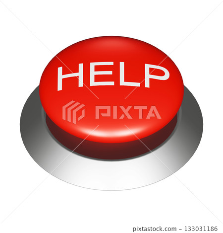 3DCG 圖形，圓形按鈕上寫著「HELP」字樣。透明紅色開關材料 133031186
