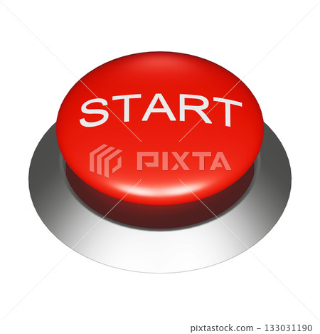 3DCG 圖形，圓形按鈕上寫著「START」字樣。透明紅色開關材料 133031190