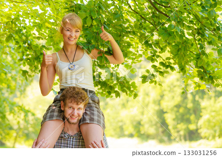 Travel couple having fun outdoor 133031256