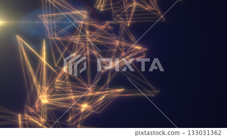 Abstract geometric network of glowing golden lines and nodes forming luminous connections on a dark background 133031362