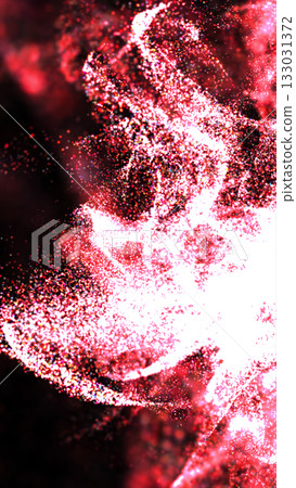 Abstract visualization of glowing red and white energy particles exploding dynamically on a dark background 133031372