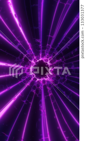 Radiant violet energy beams converging toward a dark center, creating a futuristic light vortex 133031377