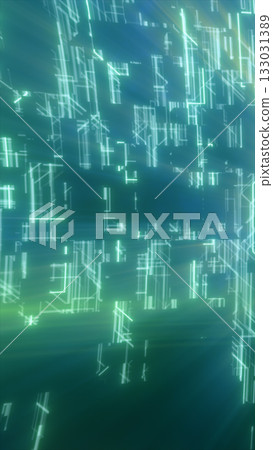 Bright neon yellow and black striped abstract pattern creating a digital flowing design, with a dynamic glowing effect 133031389