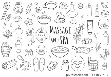 Set of SPA and massage salon treatmens icons Set of SPA and massage salon treatmens icons 133031407
