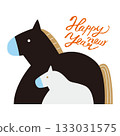 New Year's card Year of the Horse Horse and child vector illustration 133031575