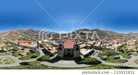 Aerial view of the town of Caraz, in the Ancash region. 133031652