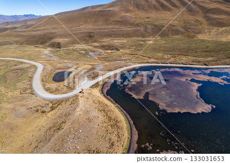Aerial view of the Patococha lagoon, in the Ancash region. Aerial view of the Patococha lagoon, in the Ancash region. 133031653
