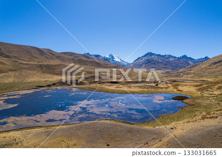 Aerial view of the Patococha lagoon, in the Ancash region. Aerial view of the Patococha lagoon, in the Ancash region. 133031665