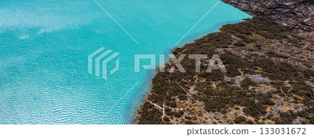 Aerial view of the Llanganuco Lagoon, Ancash. 133031672
