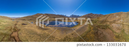 Aerial view of the Patococha lagoon, in the Ancash region. 133031678