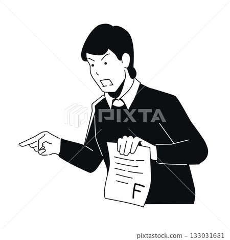 Angry Teacher - Black and White Flat Design Illustration Angry Teacher - Black and White Flat Design Illustration 133031681