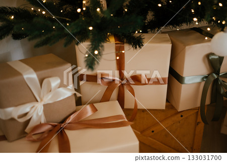 Christmas Gifts Under Festive Decorated Christmas Tree Christmas Gifts Under Festive Decorated Christmas Tree 133031700