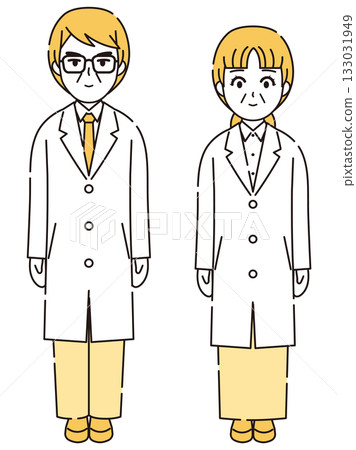 Illustration of a man and a woman wearing a white coat 2 133031949