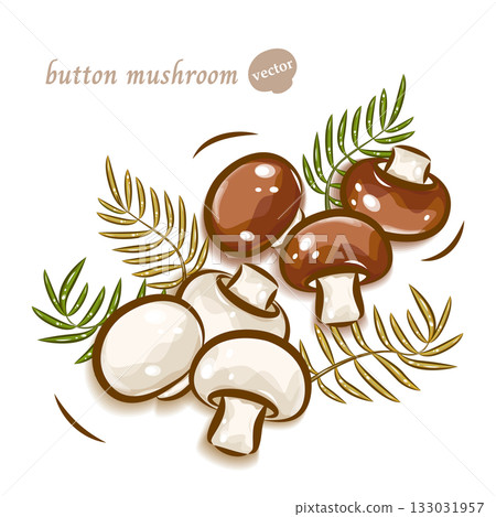 可愛的白色蘑菇和棕色蘑菇 | 蘑菇普普藝術 | 向量圖 133031957