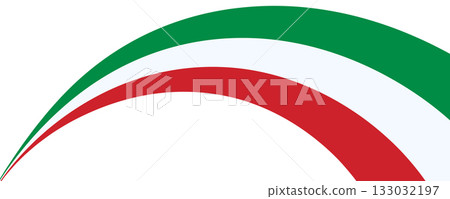 Patriotic banner with curved Italian flag isolated on a transparent background. Perfect for elections, sports events, Italian Liberation Day, Republic Day, Flag Day, or other Italian national holidays Patriotic banner with curved Italian flag isolated on a transparent background. Perfect for elections, sports events, Italian Liberation Day, Republic Day, Flag Day, or other Italian national holidays 133032197