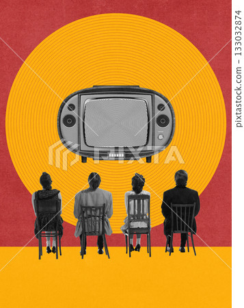 People watching hypnotic television screen in media influence collage People watching hypnotic television screen in media influence collage 133032874